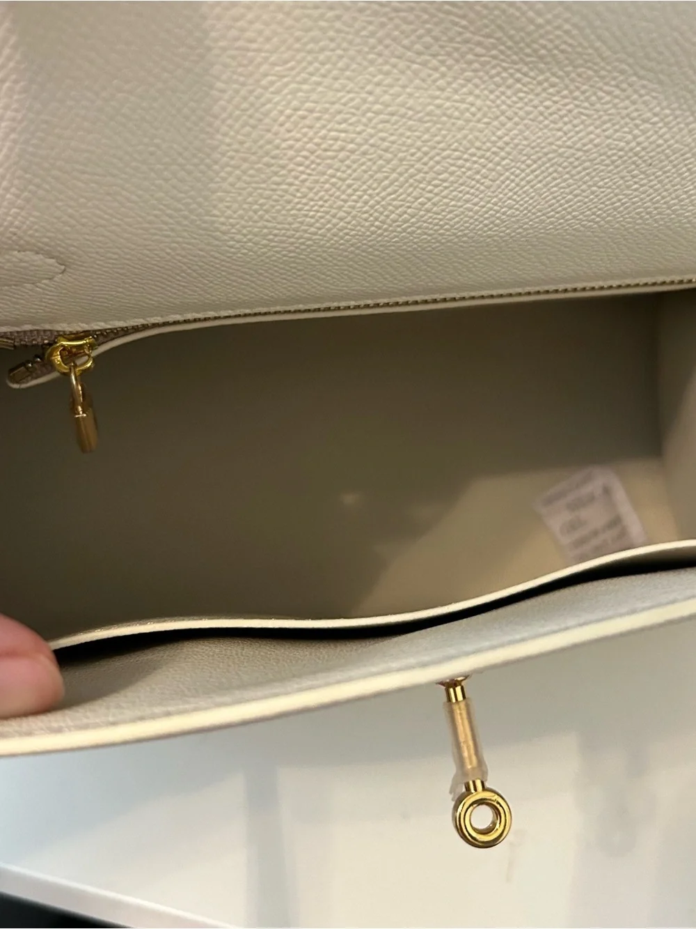 25cm White & Etaupe Epsom Leather Top-Handle Satchel